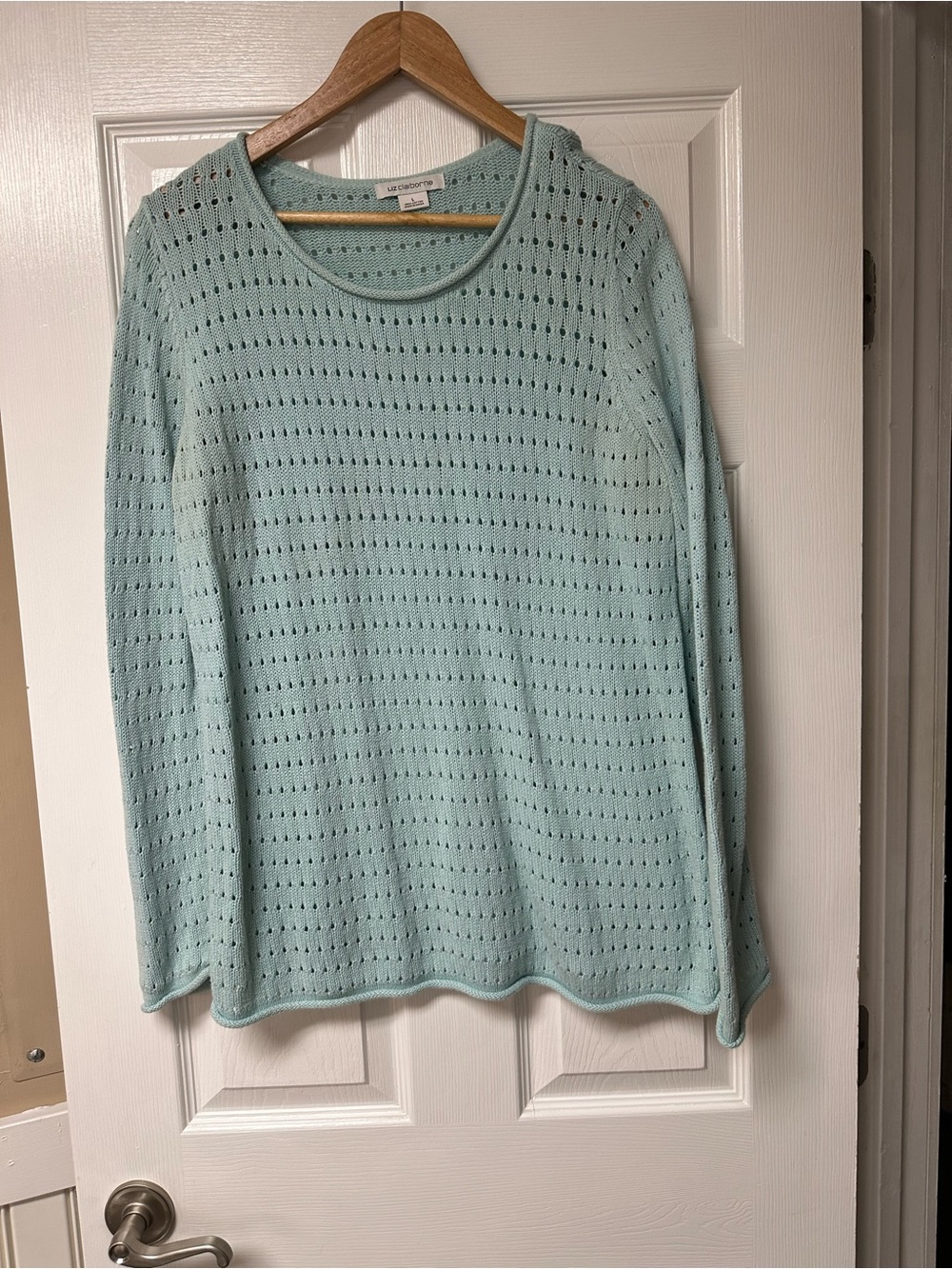 Liz Claiborne Mint Openwork Knit Long-Sleeve Top